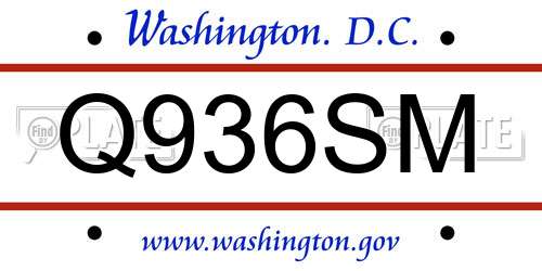 Q936SM District Of Columbia License Plate
