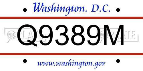 Q9389M District Of Columbia License Plate