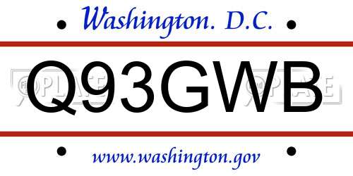 Q93GWB District Of Columbia License Plate