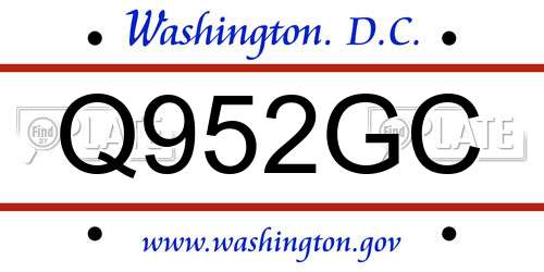 Q952GC District Of Columbia License Plate