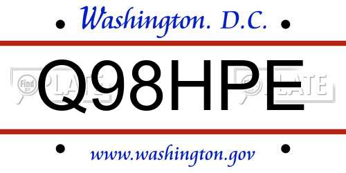 Q98HPE District Of Columbia License Plate