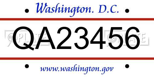 QA23456 District Of Columbia License Plate