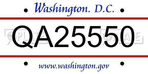 QA25550 District Of Columbia License Plate