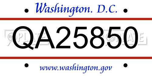 QA25850 District Of Columbia License Plate