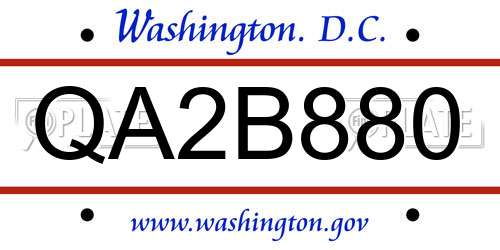 QA2B880 District Of Columbia License Plate