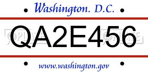 QA2E456 District Of Columbia License Plate