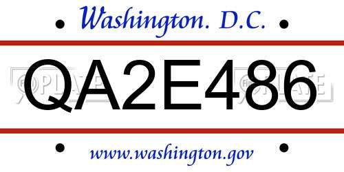 QA2E486 District Of Columbia License Plate