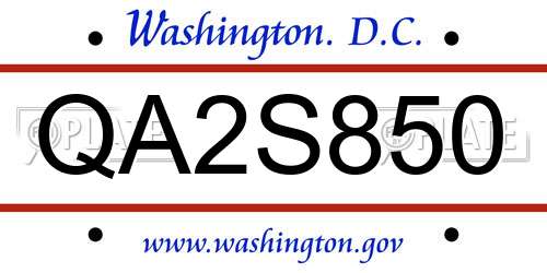 QA2S850 District Of Columbia License Plate