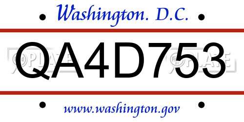 QA4D753 District Of Columbia License Plate