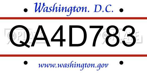 QA4D783 District Of Columbia License Plate