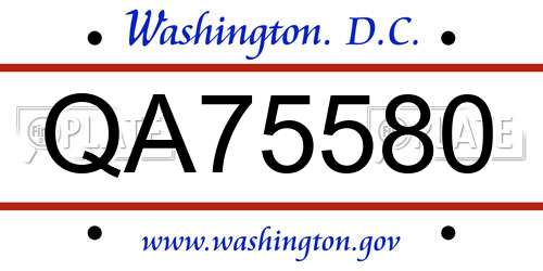 QA75580 District Of Columbia License Plate