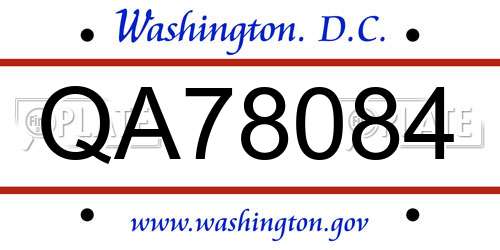 QA78084 District Of Columbia License Plate