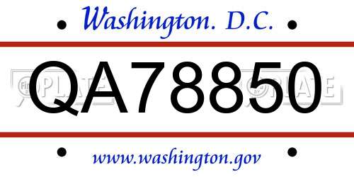 QA78850 District Of Columbia License Plate