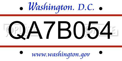 QA7B054 District Of Columbia License Plate