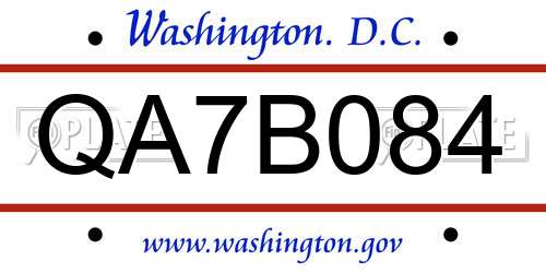 QA7B084 District Of Columbia License Plate