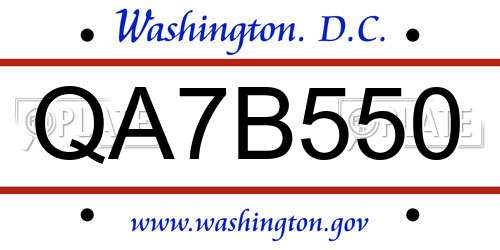 QA7B550 District Of Columbia License Plate