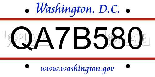 QA7B580 District Of Columbia License Plate
