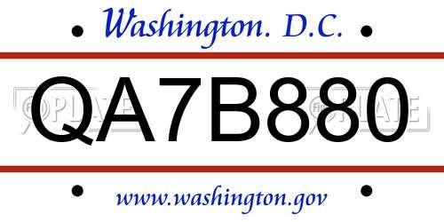 QA7B880 District Of Columbia License Plate