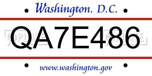 QA7E486 District Of Columbia License Plate