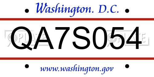 QA7S054 District Of Columbia License Plate