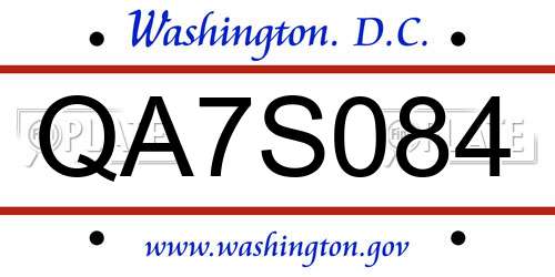 QA7S084 District Of Columbia License Plate