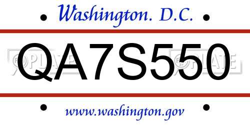 QA7S550 District Of Columbia License Plate