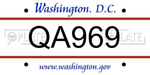 QA969 District Of Columbia License Plate