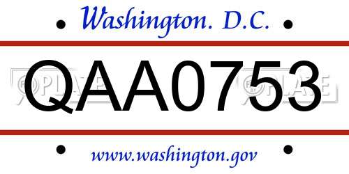 QAA0753 District Of Columbia License Plate
