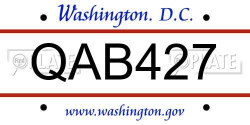 QAB427 District Of Columbia License Plate