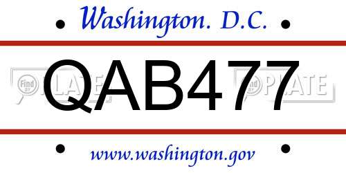QAB477 District Of Columbia License Plate