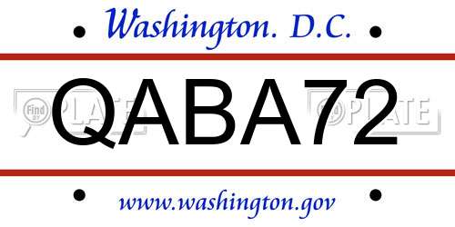 QABA72 District Of Columbia License Plate