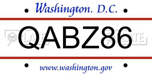 QABZ86 District Of Columbia License Plate