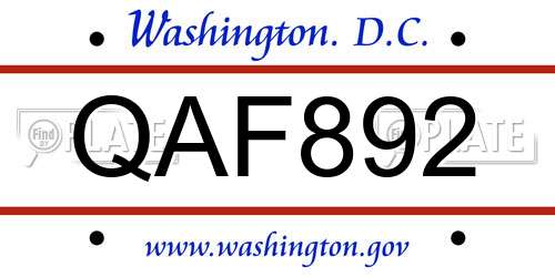 QAF892 District Of Columbia License Plate