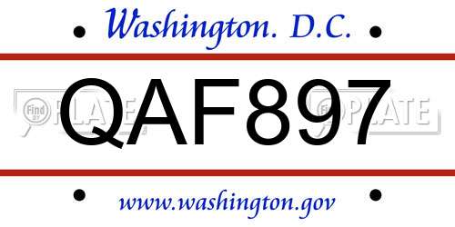 QAF897 District Of Columbia License Plate