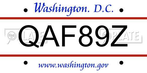 QAF89Z District Of Columbia License Plate