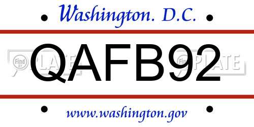 QAFB92 District Of Columbia License Plate