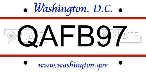 QAFB97 District Of Columbia License Plate