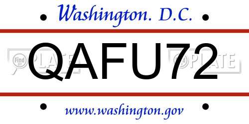 QAFU72 District Of Columbia License Plate