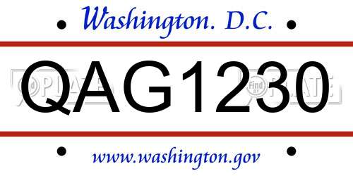 QAG1230 District Of Columbia License Plate