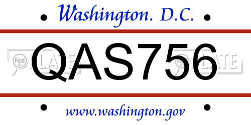 QAS756 District Of Columbia License Plate