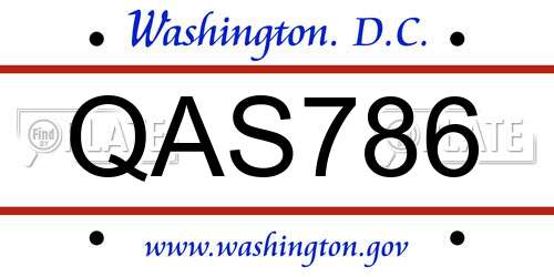 QAS786 District Of Columbia License Plate