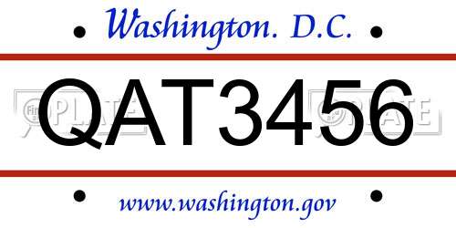 QAT3456 District Of Columbia License Plate