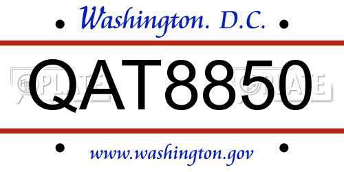 QAT8850 District Of Columbia License Plate