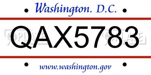 QAX5783 District Of Columbia License Plate