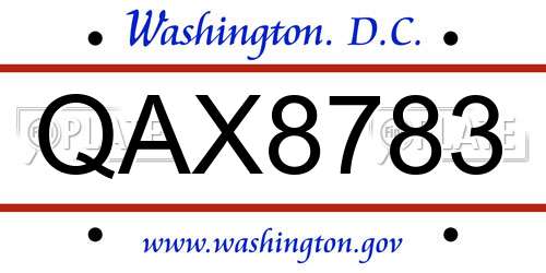 QAX8783 District Of Columbia License Plate