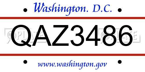 QAZ3486 District Of Columbia License Plate