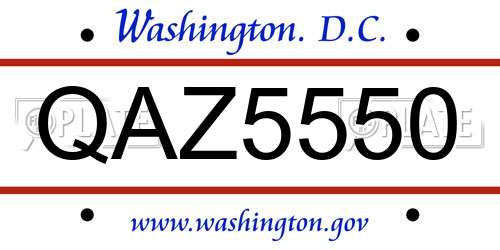 QAZ5550 District Of Columbia License Plate