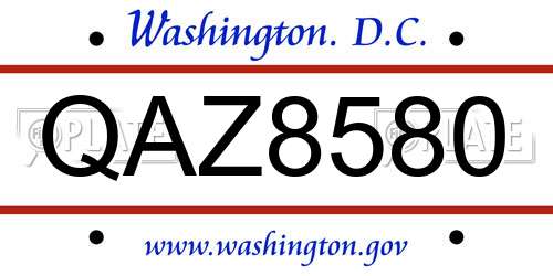 QAZ8580 District Of Columbia License Plate