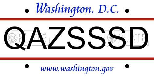 QAZSSSD District Of Columbia License Plate