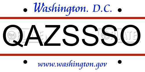 QAZSSSO District Of Columbia License Plate